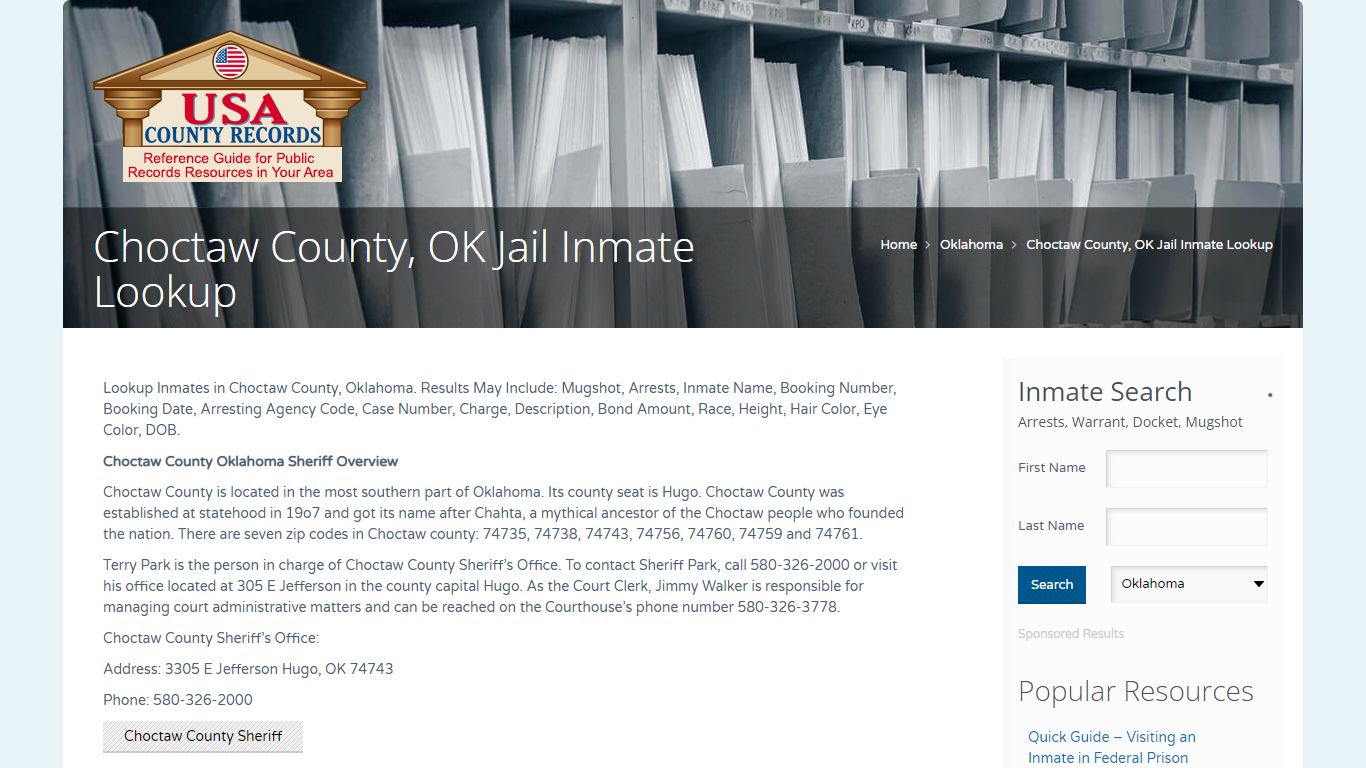 Choctaw County, OK Jail Inmate Lookup | Name Search